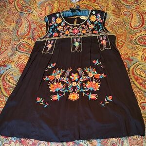 Savanna Jane Black Top with Floral Embroidery